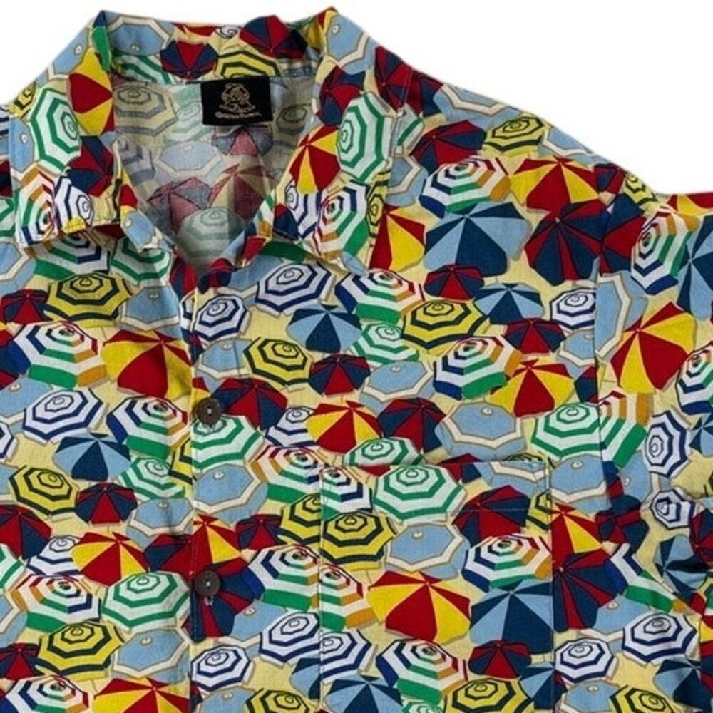 Vintage 90s Toucan Dance Beach Mens Umbrella Hawaiian Camp Shirt - Small